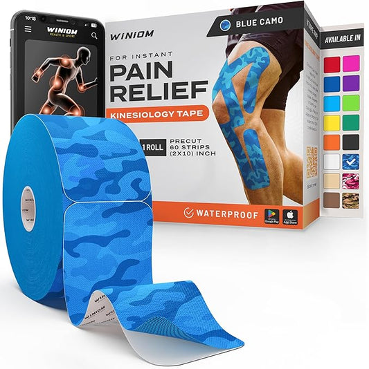 Kinesiology Tape-Incredible Support for Athletic Sports and Recovery + Free Taping Guide - Pre-Cut 2 inch 50 feet (Electric Blue Camo + Free Taping Guide, 1 Pack)