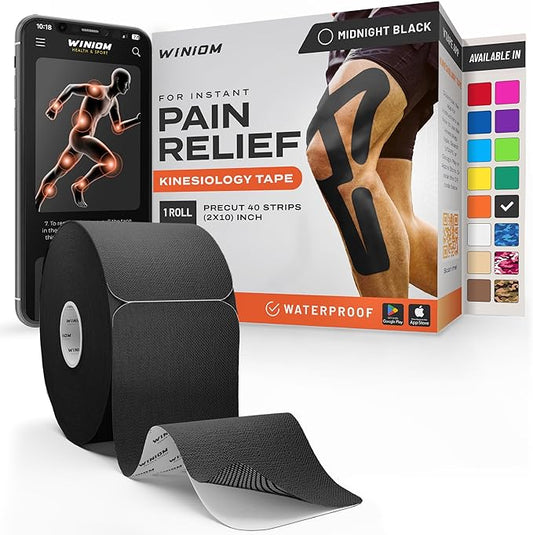 Kinesiology Tape-Incredible Support for Athletic Sports and Recovery + Free Taping Guide - Pre-Cut 2 inch 32 feet (Midnight Black + Free Taping Guide, 1 Pack)