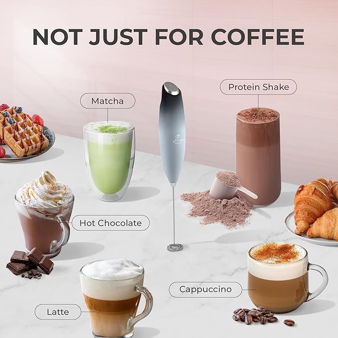 Zulay Kitchen Milk Frother Wand - Handheld Electric Coffee Frother (2 Duracell Batteries Included) - Easy-Clean Drink Mixer for Frappe, Matcha - Storm