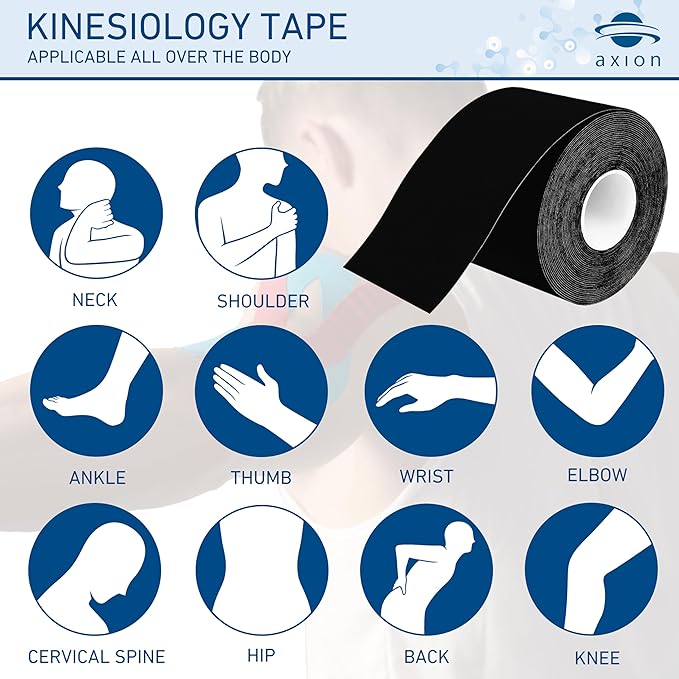 Kinesiology Tapes 2 Uncut Rolls Black | Waterproof • Skin-Friendly • Elastic • Self-Adhesive Fitness Bandage | Physio Tape Ideal for Sports & Everyday Use - axion