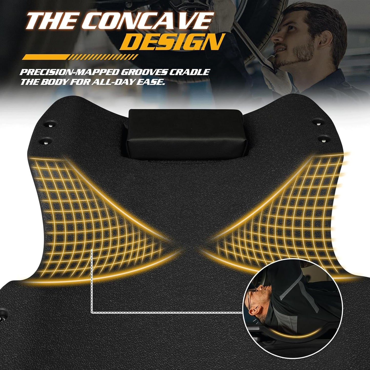 Magshion Mechanic Creeper with Padded Headrest and Dual Tool Tray, Rolling Garage Floor Creeper with 6 Wheels, Lightweight and Portable Automotive Creeper - 440 lbs Capacity (Black)