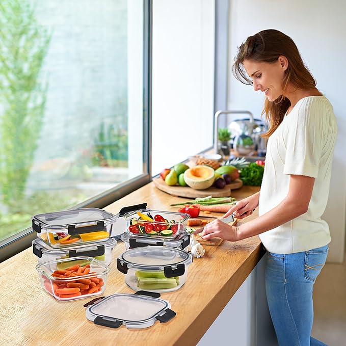 Sorbus 20pc Glass Meal Prep Containers Set – 10 Glass Food Storage Containers (21.3oz, 2.6 Cups) with Airtight Lids – Freezer, Dishwasher, and Oven Safe – Reusable Containers for Meal Prep and Storage