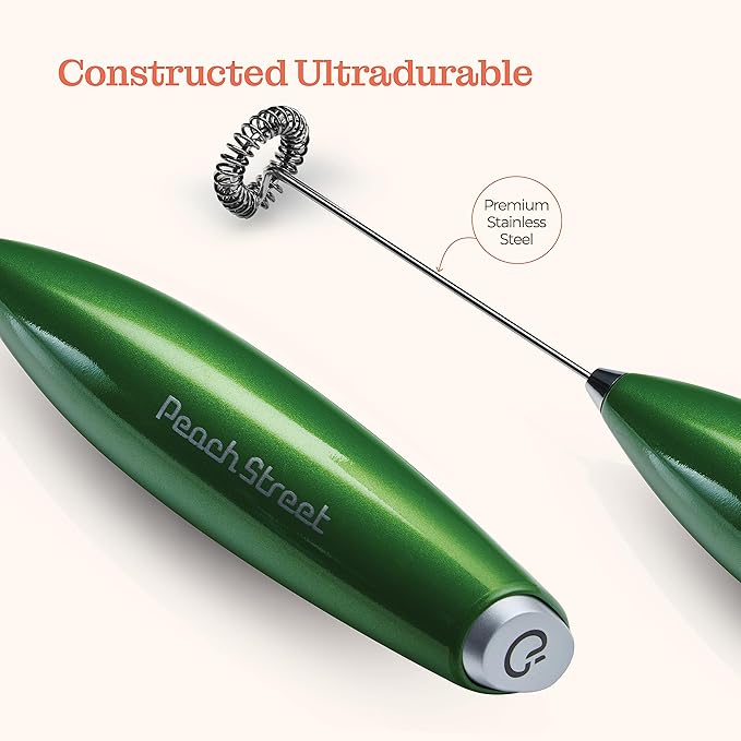 Powerful Handheld Milk Frother, Mini Milk Foamer, Battery Operated Stainless Steel Drink Mixer with Frother Stand