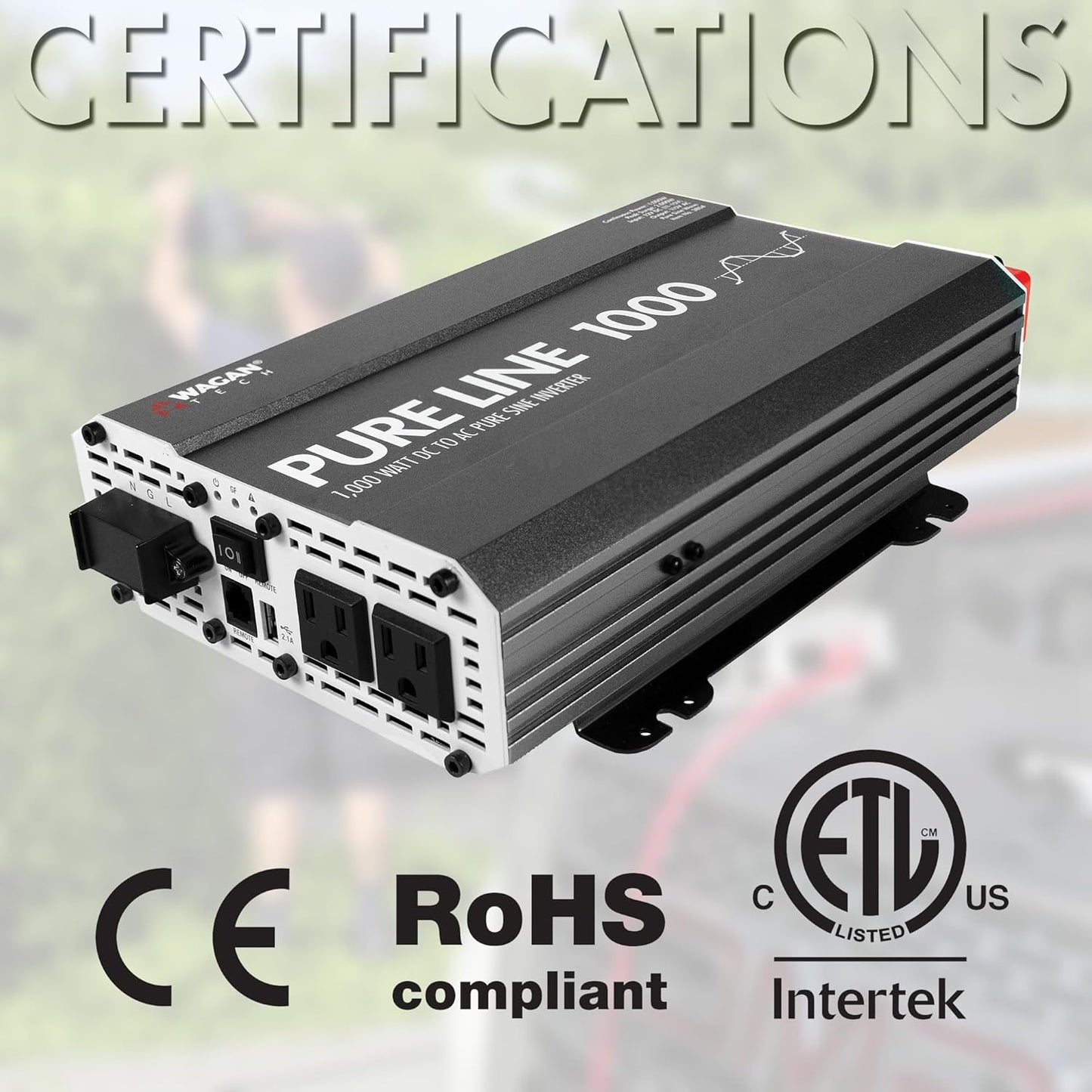 Wagan EL3804 Pure Line Inverter 1000 Watt DC 12V to 110V AC Car Pure Sine Wave Power Inverter for Home RV Camping Van Life Off Grid ETL Certified