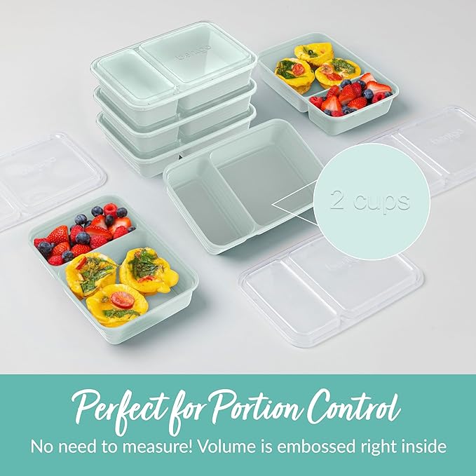 Bentgo 20-Piece Lightweight, Durable, Reusable BPA-Free 2-Compartment Containers - Microwave, Freezer, Dishwasher Safe - Mint