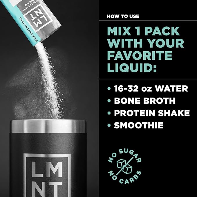 Drink LMNT Zero Sugar Electrolytes - Raw Unflavored Salt | Drink Mix | 30-Count