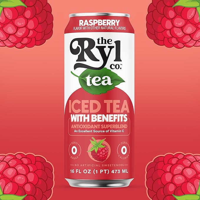 Ryl Iced Tea, Raspberry, Antioxidant Superblend, Zero Sugar, Low Carb, Zero Calorie Iced Tea, 16.0 Fl Oz (12-Pack)