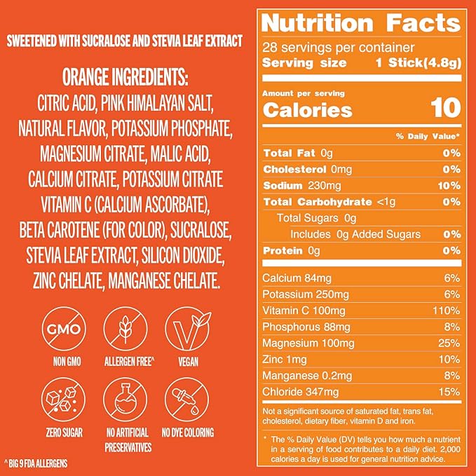 TREVI™ Sugar Free Electrolytes - Drink Mix Hydration Powder Packets - 28 Count - Orange