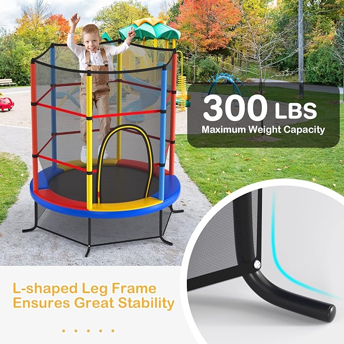 GYMAX Toddler Trampoline, 55” Trampoline for Kids with Bottom-to-Top All-Round Enclosure Net & Seamless Jumping Mat, ASTM Approved Easy Assembly Kids Mini Trampolines Indoor/Outdoor