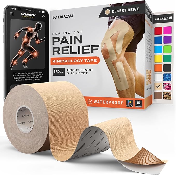 Kinesiology Tape, Incredible Support for Athletic Sports and Recovery & Free Taping Guide, Uncut 2 inch 16.4 feet Roll (Desert Beige & Free Taping Guide, Pack of 1)