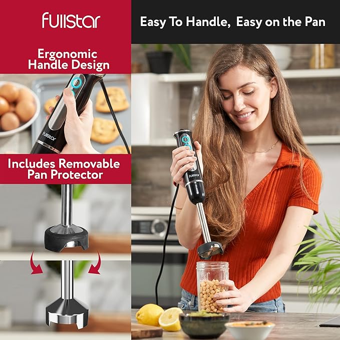 fullstar Immersion Blender Set, 9-Speed 500W Handheld Electric Hand Mixer, Smoothie Blender (3-in-1, Black)