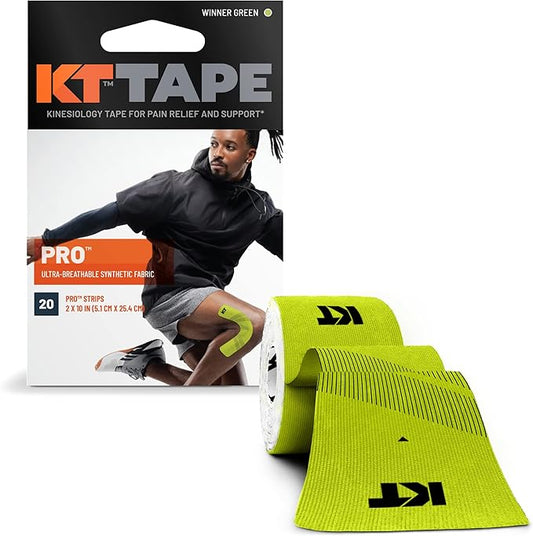 KT Tape, Pro Synthetic Kinesiology Athletic Tape, 20 Count, 10” Precut Strip