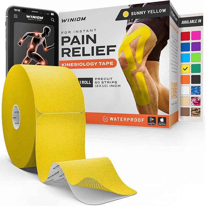 Kinesiology Tape-Incredible Support for Athletic Sports and Recovery + Free Taping Guide - Pre-Cut 2 inch 50 feet (Sunny Yellow + Free Taping Guide, 1 Pack)