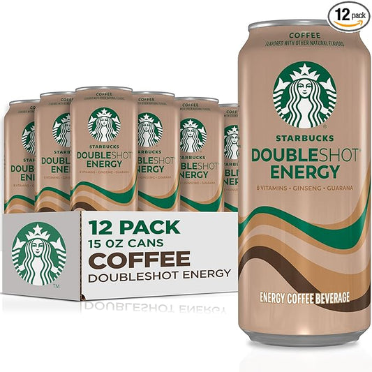 Starbucks RTD Energy Drink, Doubleshot Energy Drink, Coffee, Guarana, Vitamin B, Ginseng, 15 Oz Cans (Pack of 12)