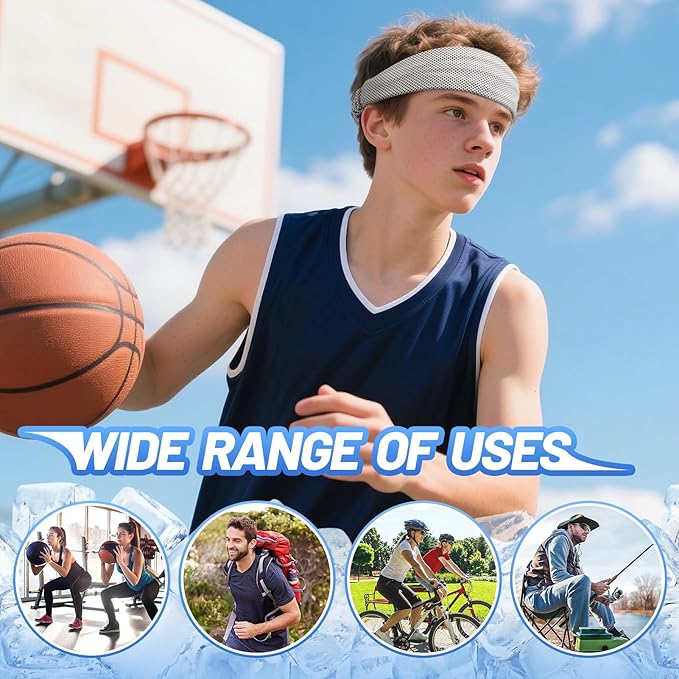 Cooling Headbands for Men Women - 4Pcs Highly Elastic Quick Chilly Workout Sweat Band, Comfortable Moisture Wicking Hairband