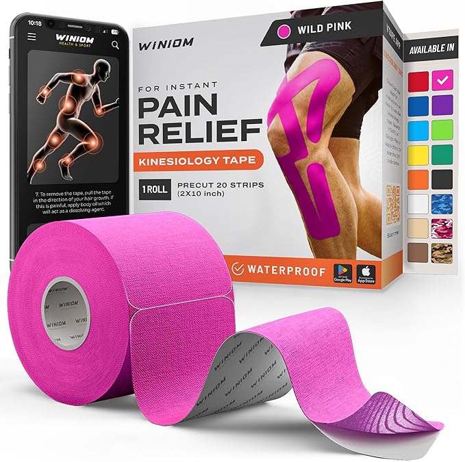 Kinesiology Tape-Incredible Support for Athletic Sports and Recovery + Free Taping Guide - Pre-Cut 2 inch 16.4 feet (Wild Pink + Free Taping Guide, 1 Pack)