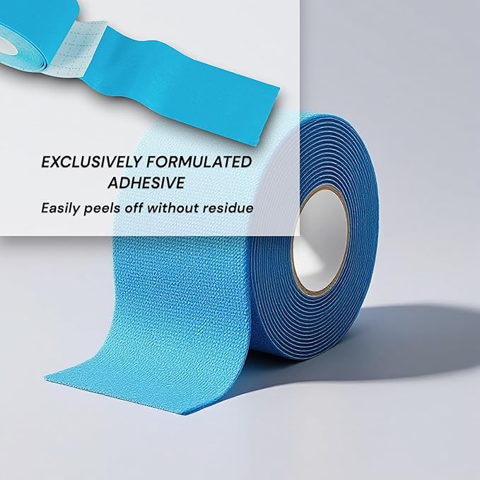 JLB Kinesiology Tape – 2 Rolls (16ft Each) – Strong Adhesion, Waterproof & Sweatproof – Latex-Free Sports Tape for Pain Relief, Muscle Support & Recovery – Physical Therapy & Athletic Tape (Blue)