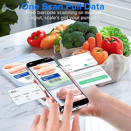 Smart Food Kitchen Scale with Nutritional Calculator, Free App with 19 Nutrients Tracking, Calorie, Marco, Digital Weight Grams and Ounces for Weight Loss, Premium Stainless Steel, 22lb