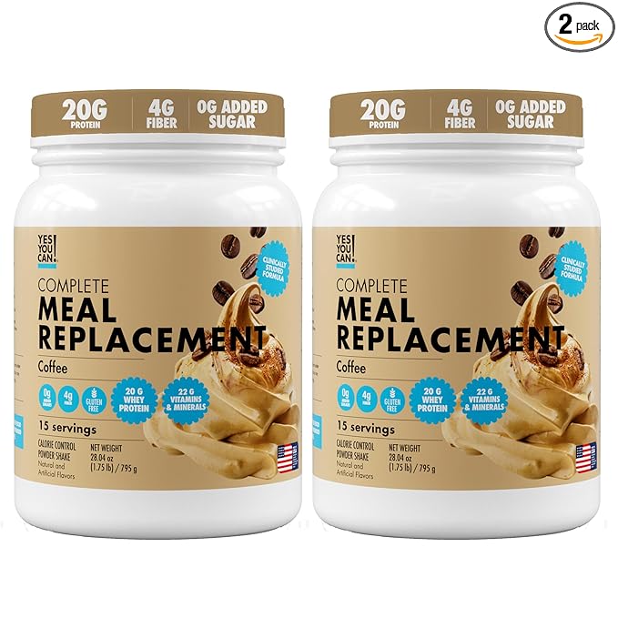 Yes You Can! Meal Replacement Shake - 20G Protein, 4G Fiber, 21 Vitamins & Minerals, 0G Added Sugar - Meal Replacement Protein Powder - Complete All-in-One Nutrition - 15 Servings (Coffee) - 2 Pack