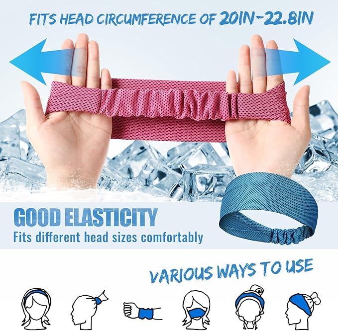 Coume 4 Pcs Cooling Headbands for Women Men Sweat Absorbing Headbands Stretchy Sports Hair Bands for Running, Yoga, Golf, Camping, Biking, Tennis