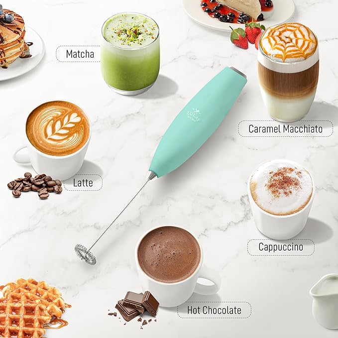 Zulay Powerful Milk Frother for Coffee with Powerful Motor - Handheld Frother Electric Whisk, Milk Foamer, Mini Mixer & Coffee Blender Frother for Frappe, Latte, Matcha, No Stand - Fresh Mint