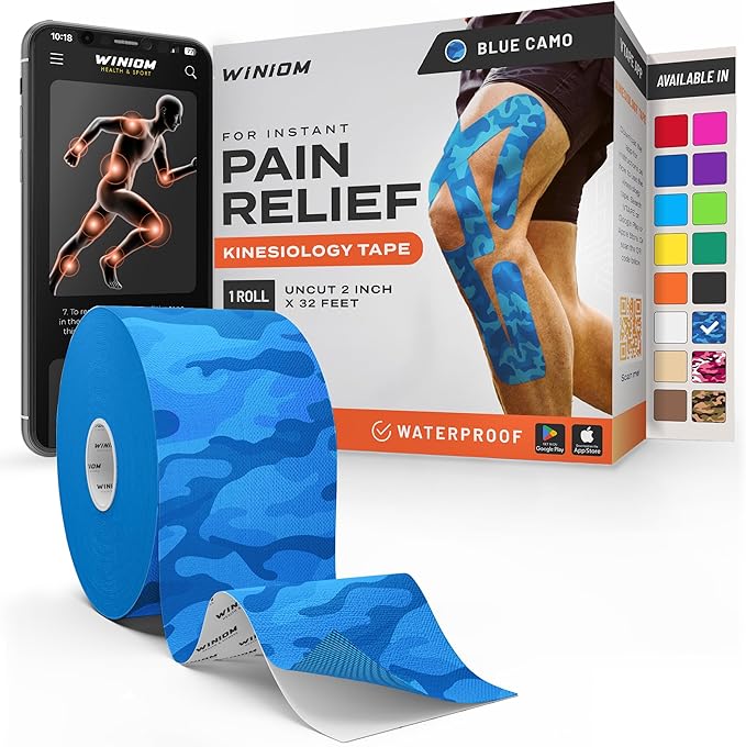 Kinesiology Tape-Incredible Support for Athletic Sports and Recovery + Free Taping Guide-Uncut 2 inch 32 feet Roll (Electric Blue Camo + Free Taping Guide, Pack of 1)