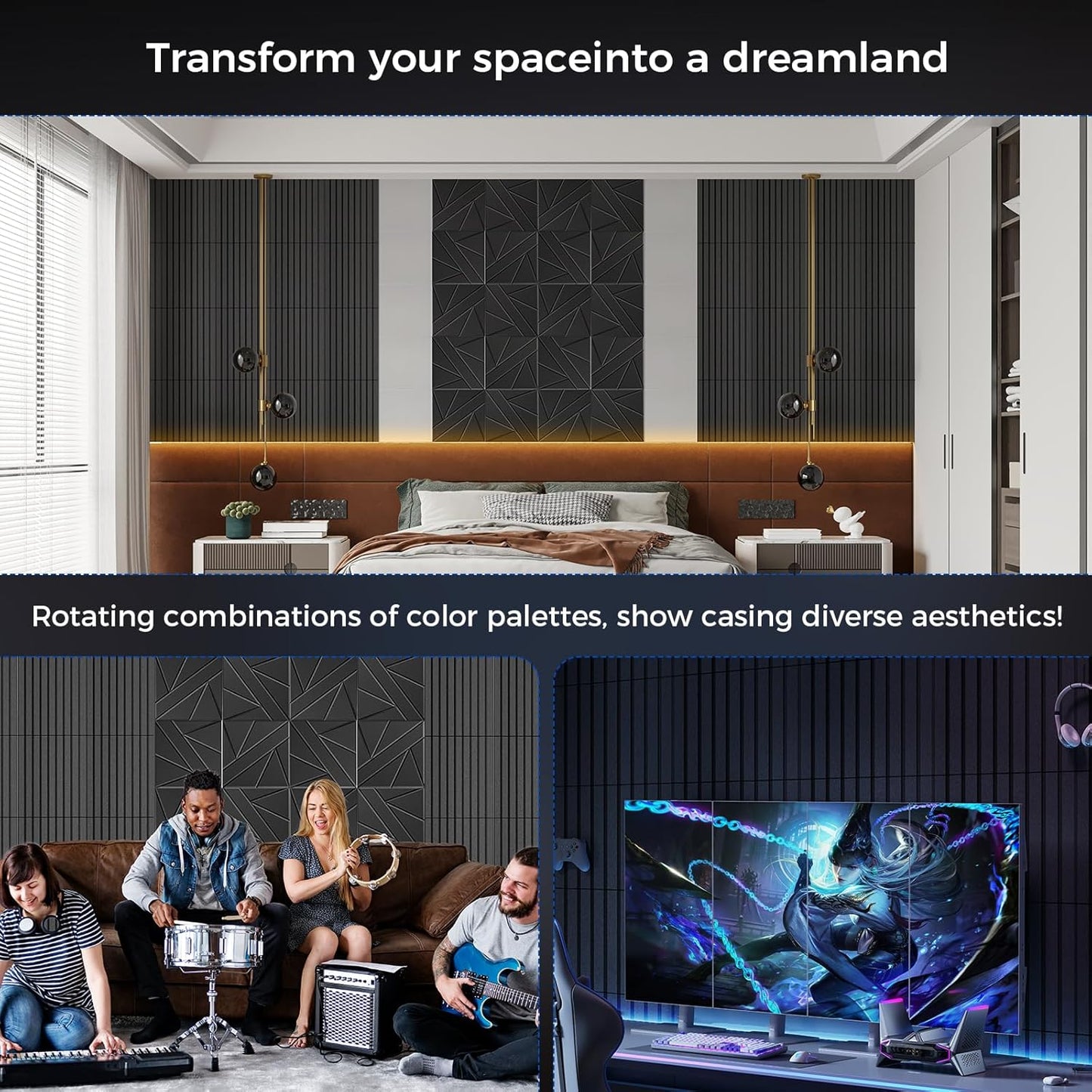 8 Pack Large Soundproof Wall Panels, 15.7 x 15.7 x 0.47 in Sound Proof Foam Panels for Walls, 1.2lb/ft³ High Density, Thicker 0.47in, Acoustic Panels, Sound Dampening Panels Black