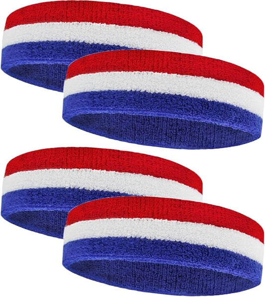 4 Pack Sweatbands Sports Headband for Men and Women, Moisture Wicking Athletic Workout Headband for Running, Tennis, Basketball, Yoga, Gym Stretchy Unisex Sweatband