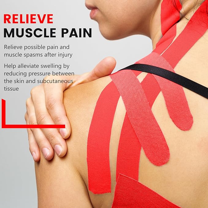 5 Rolls Kinesiology Tape, 2 inch x 16.4 Feet Waterproof Athletic Tape, Uncut Kinetic Tape, Muscle Tape, Sports Tape, Knee Tape for Exercise and Daily Use - Red