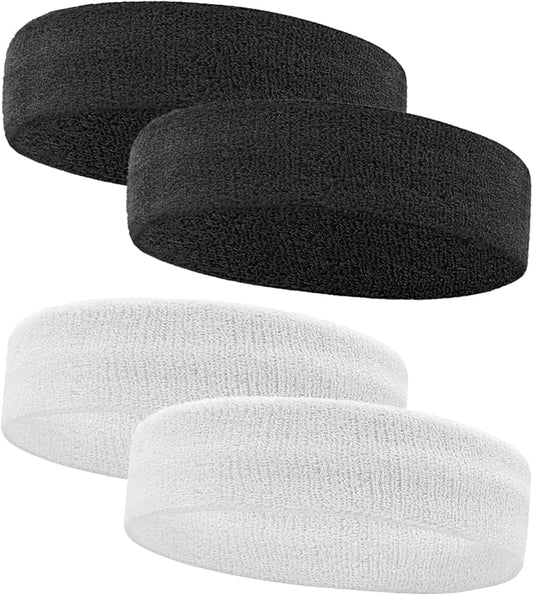 4 Pack Sweatbands Sports Headband for Men and Women, Moisture Wicking Athletic Workout Headband for Running, Tennis, Basketball, Yoga, Gym Stretchy Unisex Sweatband