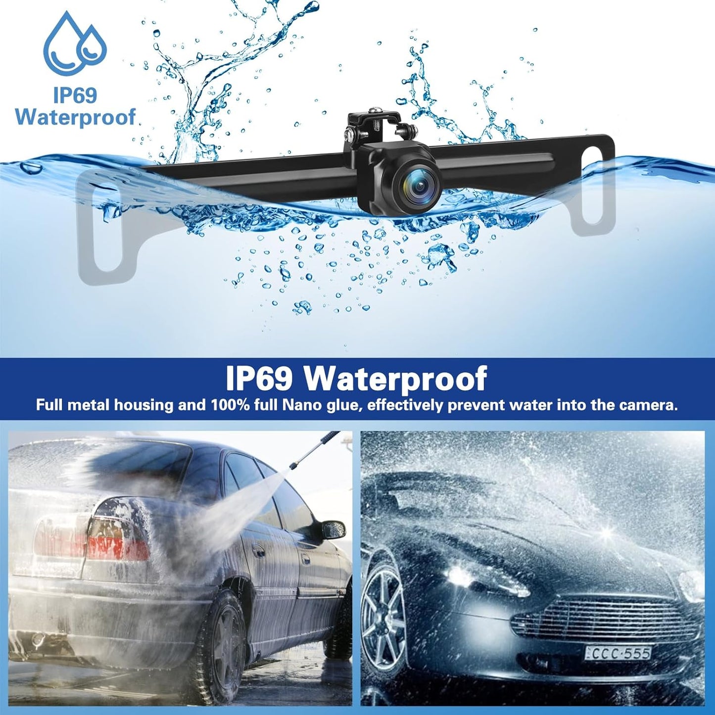 Kairiyard Backup Camera for Car, License Plate Back up Camera 170° Wide View Angel Vehicle Universal Reverse Rear View Camera Systems Waterproof for Cars Trucks Pickup SUVs RVs