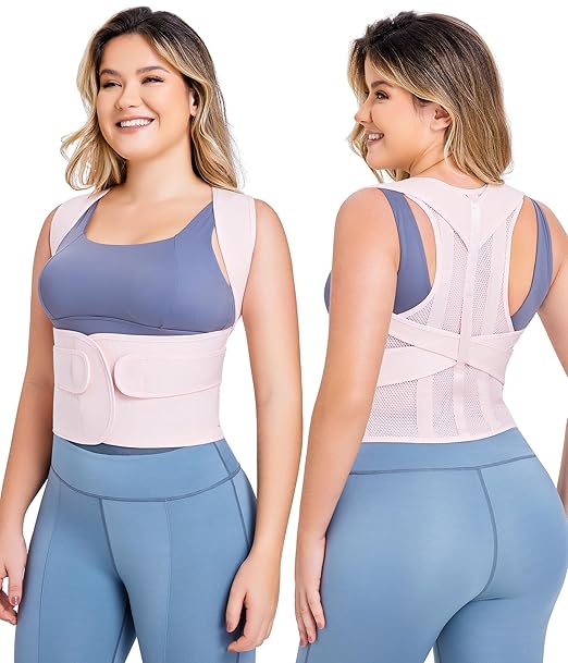 URSEXYLY Back Brace Posture Corrector for Women Adjustable Shoulder Straightener Full Back Support Upper and Lower Back Pain Relief,Spine Back Straightener Posture Corrector (Pink, Medium)
