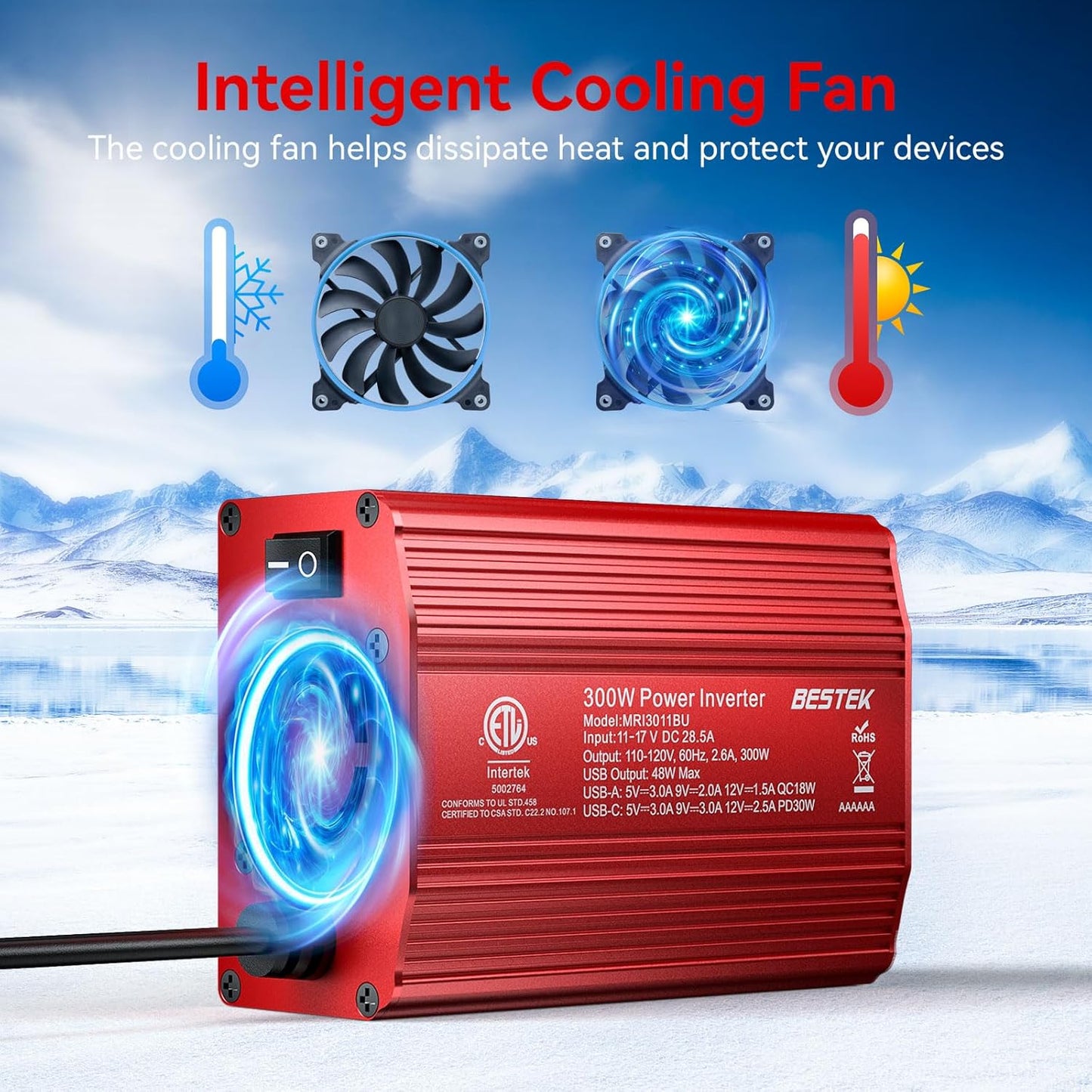 BESTEK 300W Car Power Inverter - DC 12V to 110V AC Car Plug Adapter with 30W USB-C & 18W USB-A Dual AC Outlet, Fast Car Charger Adapter for Laptop, Vehicles, Road Trip Essentials