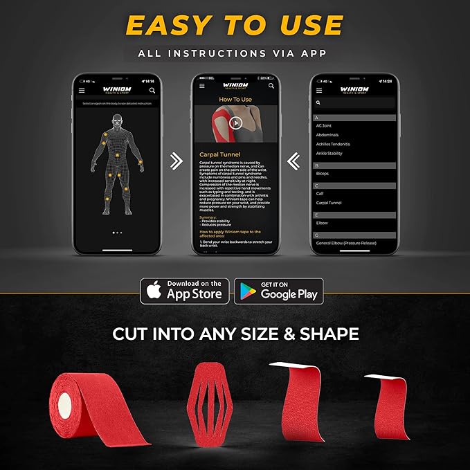 Kinesiology Tape-Incredible Support for Athletic Sports and Recovery + Free Taping Guide - Pre-Cut 2 inch 100 feet (Crimson Red + Free Taping Guide, 1 Pack)