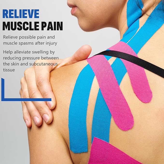 60PCS Precut Kinesiology Tape Strips, 6 Colors 2 inch x 10 inch Cotton Athletic Tape, Kinetic Tape, Elastic Muscle Tape, Sports Tape, Knee Tape for Exercise and Daily Use