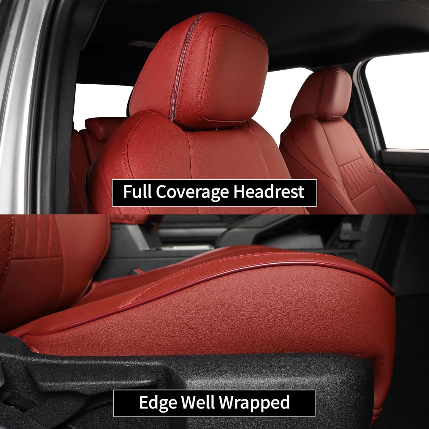 EKR Tacoma Back Seat Covers for Toyota Tacoma (Hybrid) 2024 2025 Double cab TRD Sport,TRD Off-Road,Limited,Trailhunter, Truck Rear Seat Cover- Second Row Only,Leather (Burgundy)