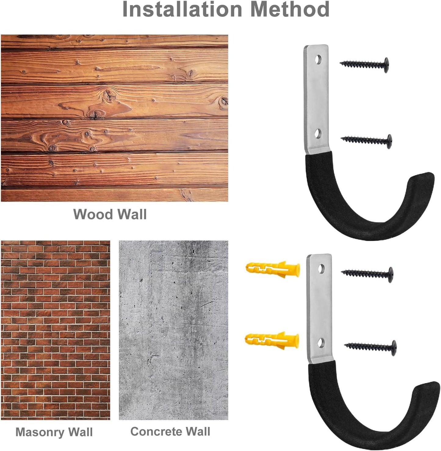 Garage Storage Ladder Hanger 2 Pcs, Upgraded Hose Hanging Hooks, Yard Tool Hangers for Garage Wall, Shovel and Rake Holders, Heavy Duty Utility J-Hooks for Hanging Tools, Ladders, Bicycles