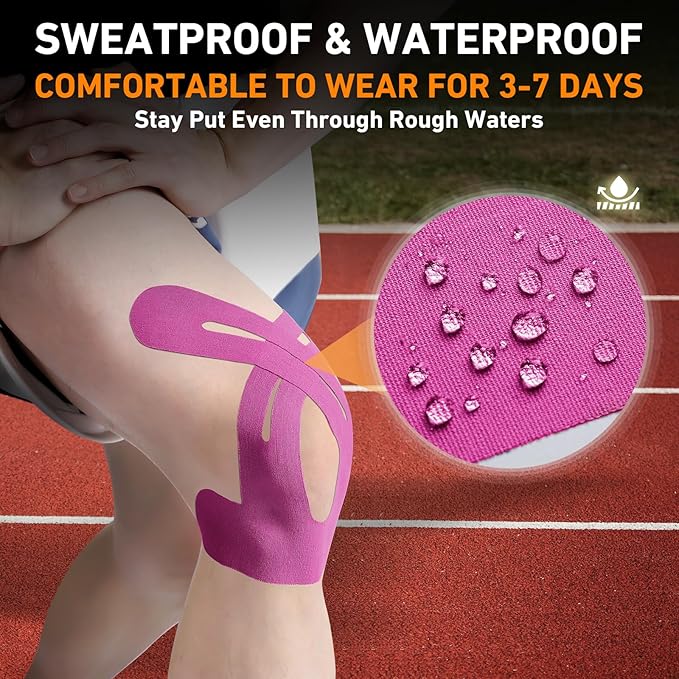 Kinesiology Tape for Knees Pre Cut, 12 PCS Upgrade KTQUICK Knee Tape For Knee Pain Relief Pre Cut, Original Cotton Knee Tape, Flexible & Durable Sports Tape for Support & Comfort During Workouts, Pink