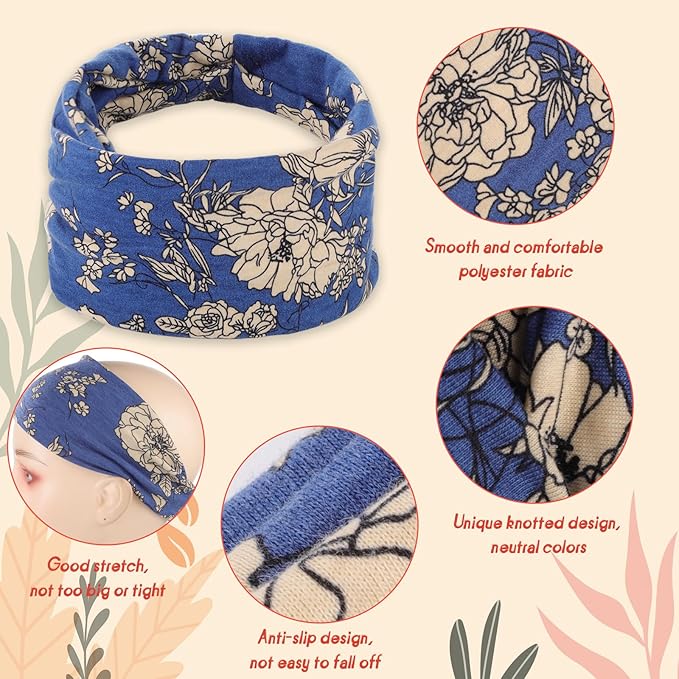 Headbands for Women, 8 Pack Boho Style Headbands Non Slip Fashion Wide Headband Hair Wrap for Daily Use Sport Yoga Running