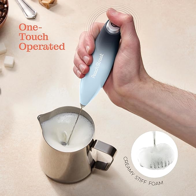 Powerful Handheld Milk Frother, Mini Milk Foamer, Battery Operated (Not included) Stainless Steel Drink Mixer with Frother Stand (Dark Sky)