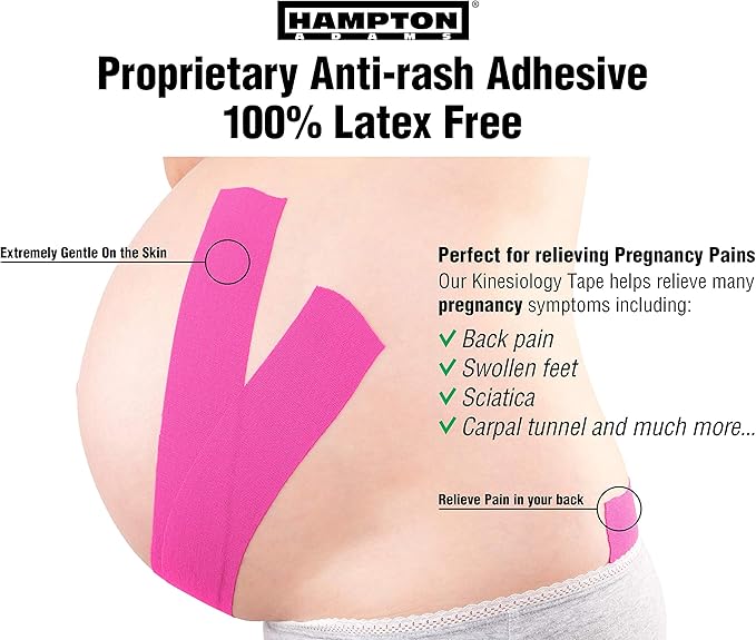 Hampton Adams | As Seen on Shark Tank | Elastic Kinesiology Tape (2-Pack) | Uncut Athletic Tape Supports & Protects Muscles Knees Shoulders & Plantar Fasciitis | Waterproof Hypoallergenic (Pink)