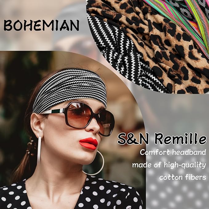 S&N Remille Wide Headbands for Women, Large Hairband, Elastic Non-Slip Headband Twist Knotted Accessories, Yoga Workout Vintage Hair 3 Pack (Colour-3)