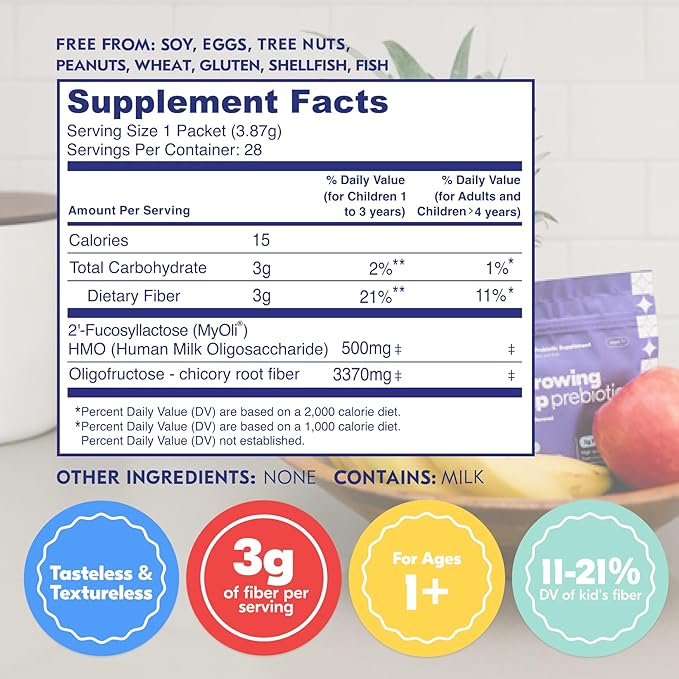 Begin Health Growing Up Prebiotics for Kids 84-Packs | Prebiotic Soluble Powder Stool Softeners and Digestive Gut Health Supplement | Ideal to Mix with Kids Daily Beverages and Soft Foods - Unflavored