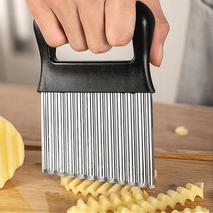 Crinkle-Cut Wave Slicer French Fry Vegetable Cutter, Stainless Steel Blade