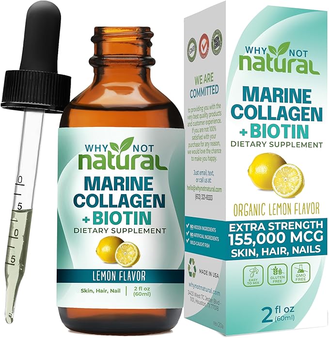 Why Not Natural Liquid Collagen Plus Biotin Drops for Women and Men - Supplement for Hair Growth, Skin, and Nails