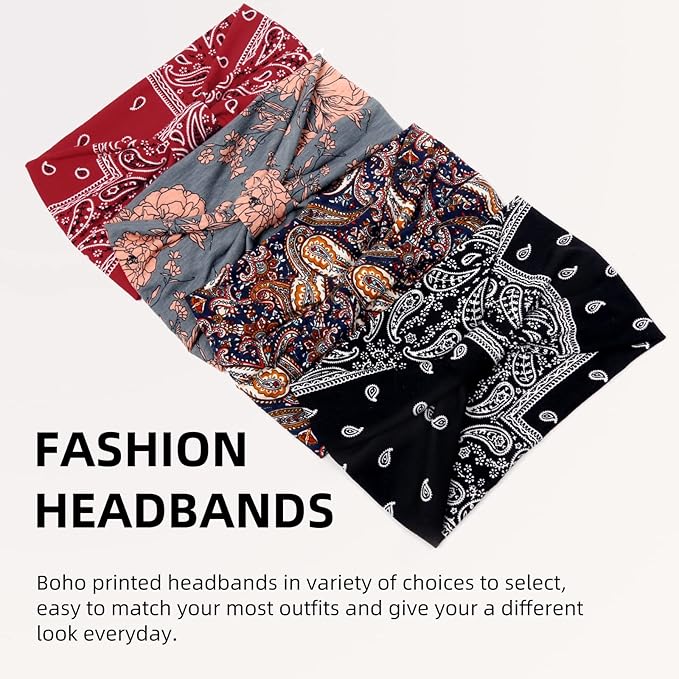 Wide Headbands for Women Black Stylish Head Wraps Boho Bandeau Thick Hairbands Large No Slip African Sport Yoga Workout Turban Headband Hair Accessories (Pack of 4)