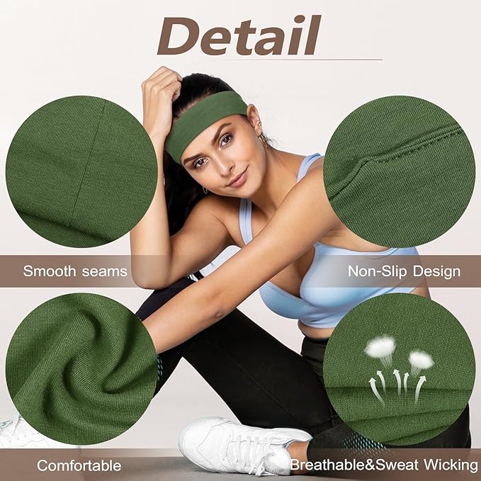 Headbands for Women Non Slip - 7PCS Fashion Sports Hair Bands for Women's Hair, Soft Cotton Cloth Stretchy Headbands for Women for Workout Yoga Running