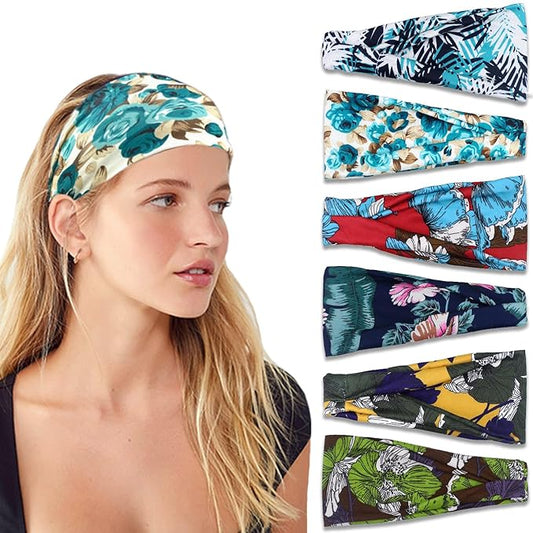 IVARYSS Headbands for Women, Non-Slip, Premium Stretchy Head Bands Hair Accessories,Wear for Yoga, Fashion, Working Out, Travel or Running, 6 Pack, Floral