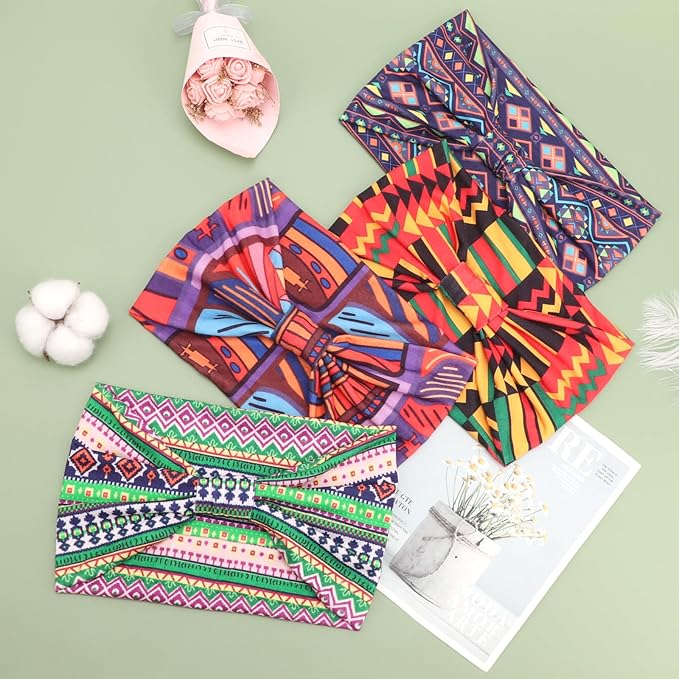 DRESHOW Wide Headbands for Women Knotted Turban HairBands Boho Head Bands for Women's Hair Non-Slip Yoga Workout Hair Accessories 4 Pack