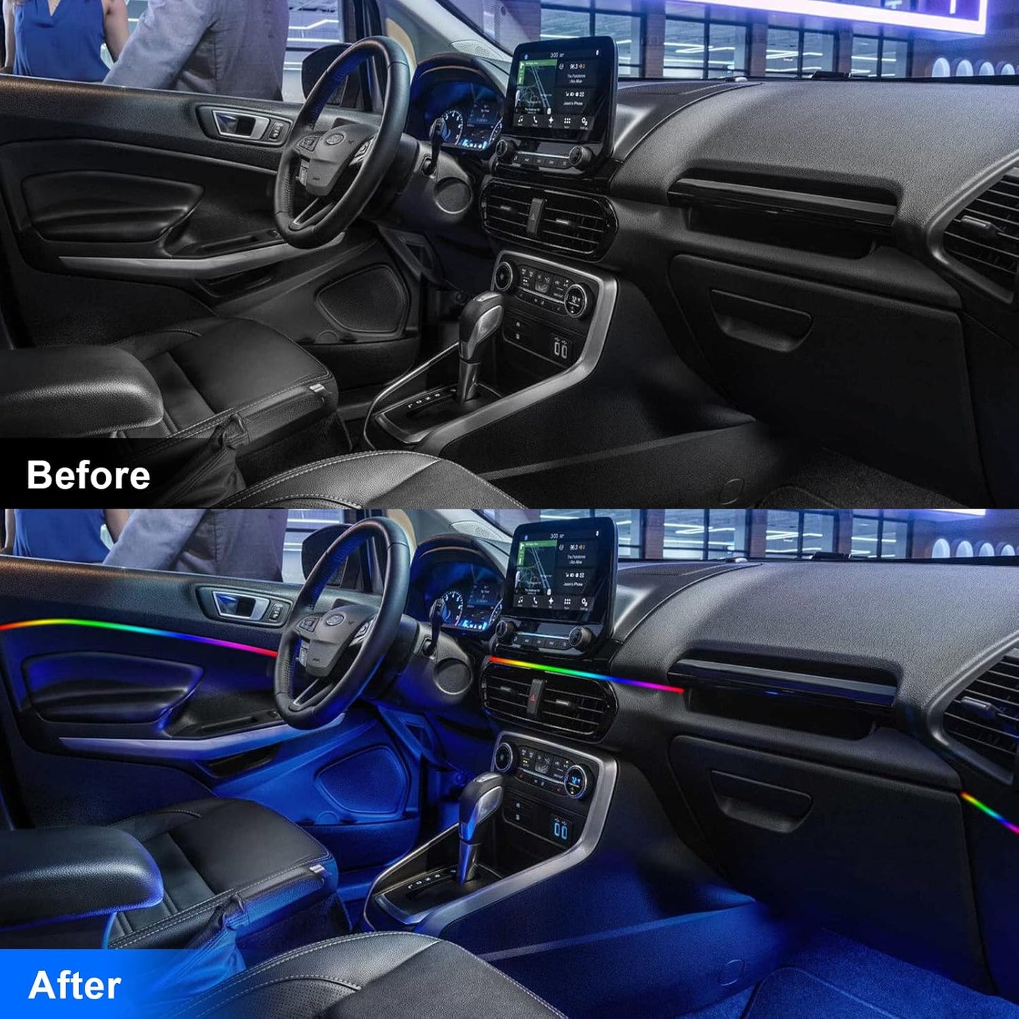 Acrylic Interior Car LED Strip Light, AMKI Car Led Lights Interior with Wireless App, Dreamcolor RGB 10 in 1 with 175 inches 593 LEDs Ambient Lighting Kits, 16 Million Colors Music & DIY Function